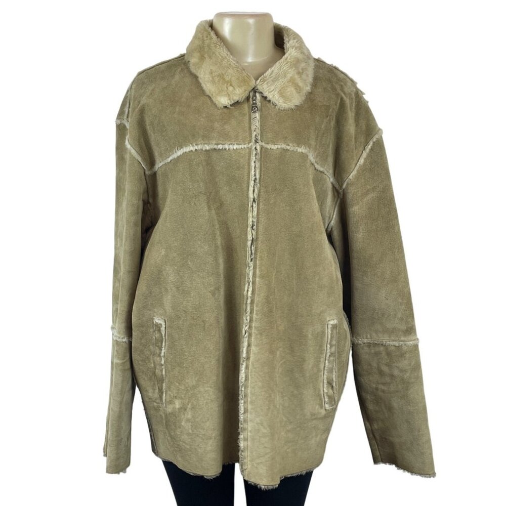 Leather Limited Women's Tan Long Sleeve Zip Up Leather Coat Sz XL